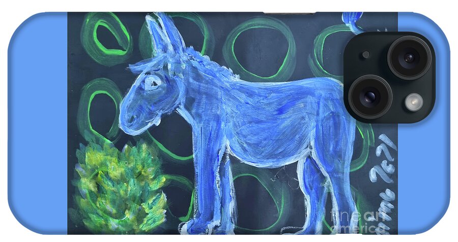 Donkey iPhone Case featuring the painting Little Blue Donkey by Mimulux Patricia No