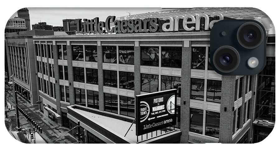 Michigan iPhone Case featuring the photograph Little Caesars Arena in Detroit Michigan in Black and White by Eldon McGraw