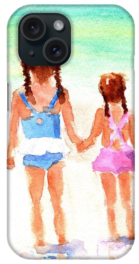 Sisters iPhone Case featuring the painting Little Girls at the Beach by Carlin Blahnik CarlinArtWatercolor