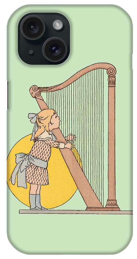 Little Girl iPhone Case featuring the digital art Little Harpist by Madame Memento