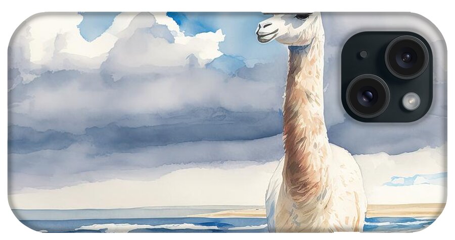 Animal iPhone Case featuring the painting Llama At Beach by N Akkash