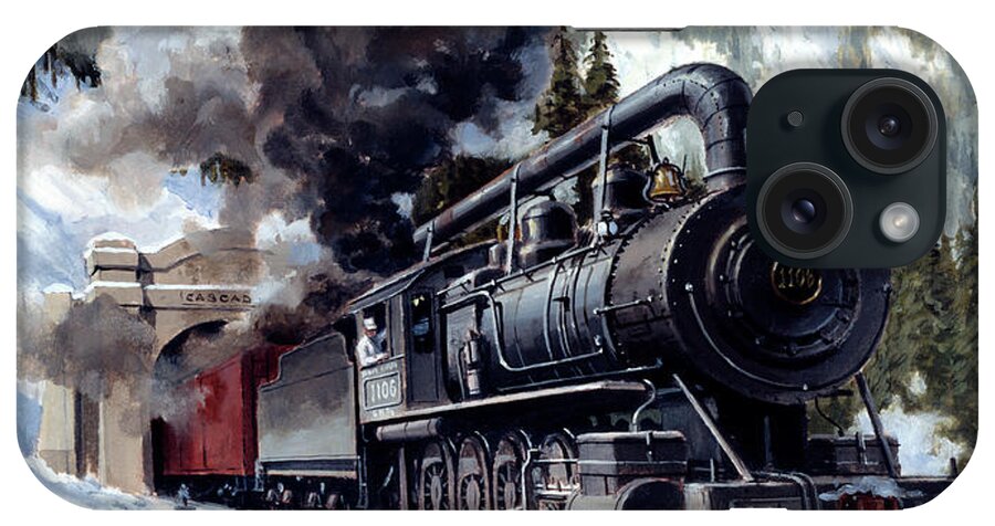 J Craig Thorpe iPhone Case featuring the painting Locomotives - Great Northern Railway 2-8-0 Type Engine Number 1106 Emerging From Cascade Tunnel by J Craig Thorpe