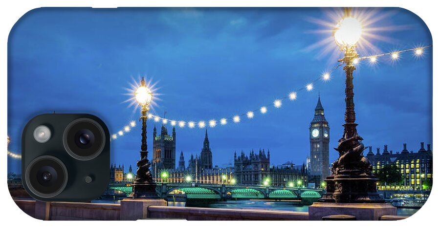 London iPhone Case featuring the photograph London lights at night by Delphimages London Photography