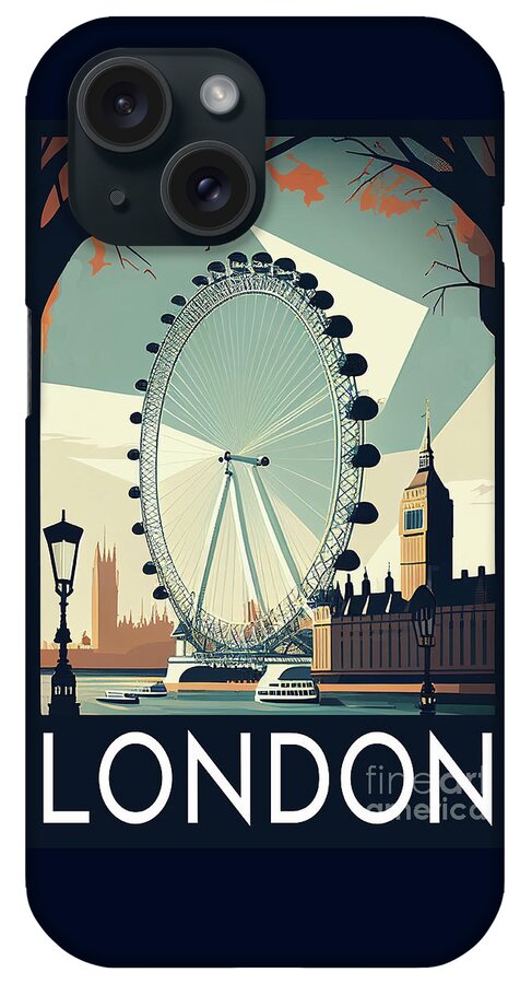 Travel Poster iPhone Case featuring the digital art London Vintage Travel and Tourism Poster by Laura's Creations