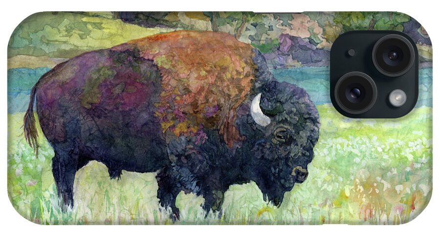 Bison iPhone Case featuring the painting Lone Bison 2 by Hailey E Herrera