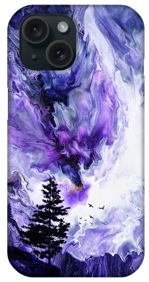 Purple iPhone Case featuring the painting Lone Pine Tree Over Waterfall Canyon by Laura Iverson