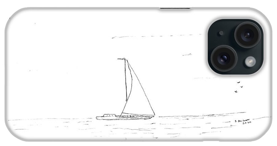 Simple iPhone Case featuring the drawing Lone Sailboat by Joe Savarese