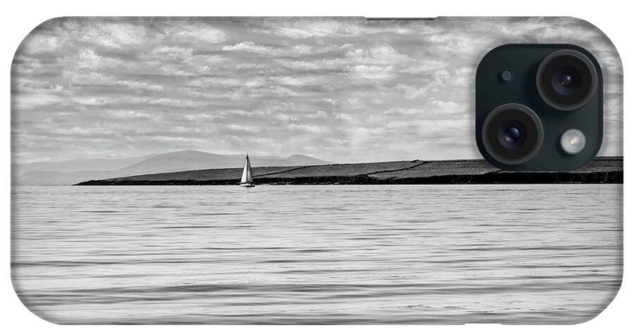 Boats iPhone Case featuring the photograph Lone White Sailboat in Ireland in Black and White by Debra and Dave Vanderlaan