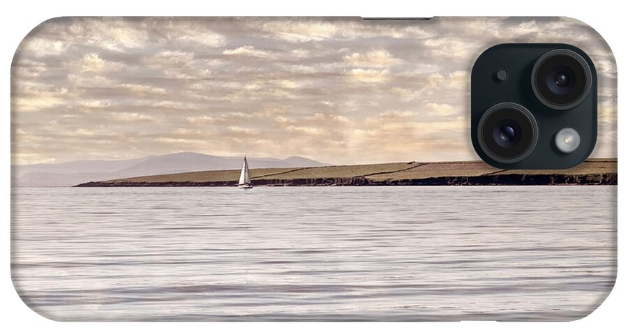 Boats iPhone Case featuring the photograph Lone White Sailboat in Ireland in Neutral Vintage Tones by Debra and Dave Vanderlaan