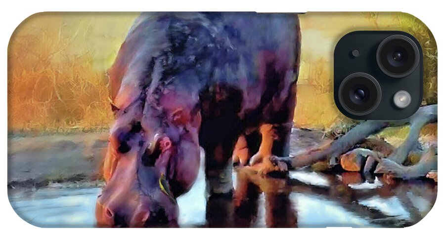 Hippopotamus iPhone Case featuring the painting Lonely Hippo  by Joel Smith