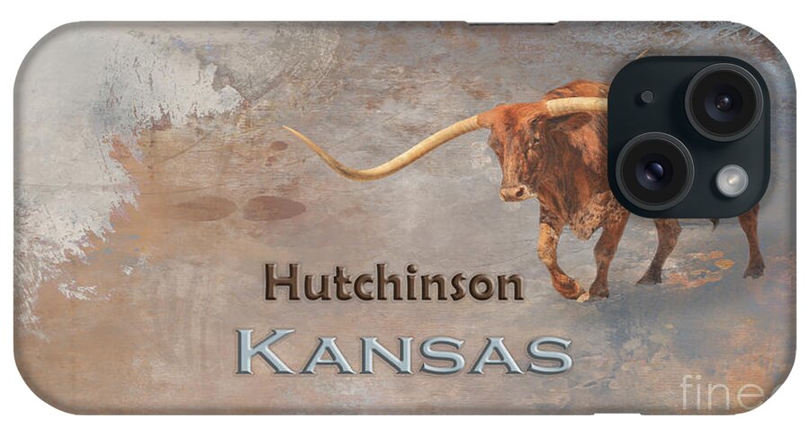 Hutchinson iPhone Case featuring the mixed media Longhorn Bull Hutchinson Kansas by Elisabeth Lucas