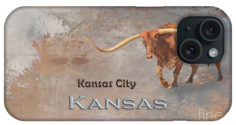 Kansas City iPhone Case featuring the mixed media Longhorn Bull Kansas City Kansas by Elisabeth Lucas