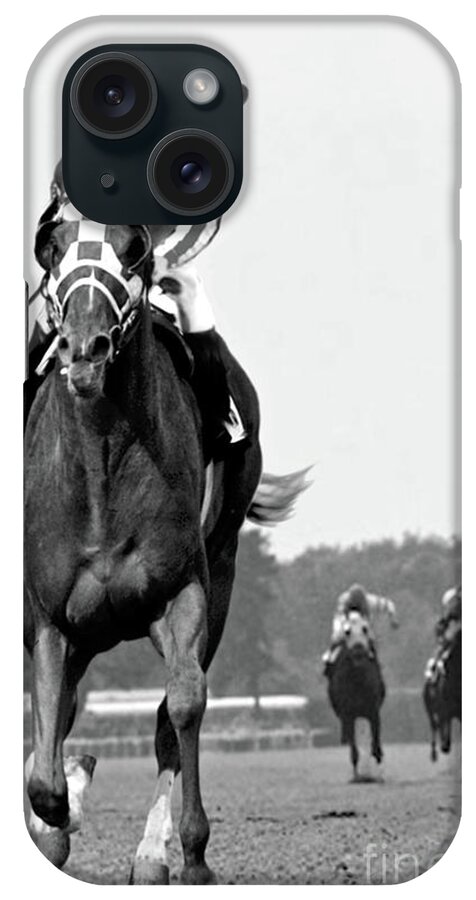 Looking Back iPhone Case featuring the painting Looking back, 1973, Secretariat, stretch run, Belmont Stakes by Thomas Pollart