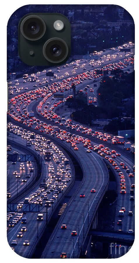 Aerial iPhone 15 Case featuring the photograph Los Angeles highway traffic at night by Ken Biggs