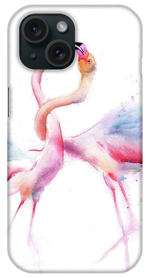 Love Birds Art iPhone Case featuring the painting Love Flamingos art by Paintis Passion