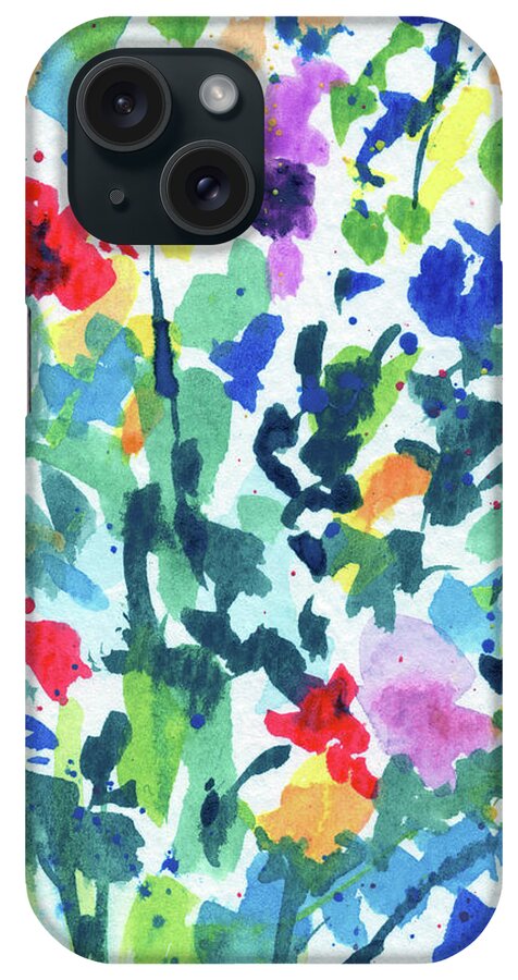 Abstract Flowers iPhone Case featuring the painting Lovely Dance Of Color Abstract Flowers Contemporary Watercolor Splash I by Irina Sztukowski