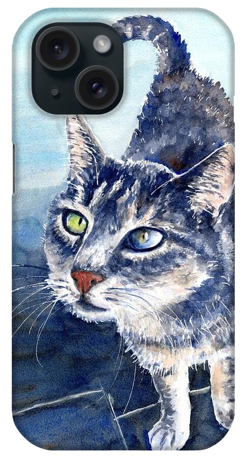 Cat iPhone Case featuring the painting Loving Gray Kitty by Carlin Blahnik CarlinArtWatercolor
