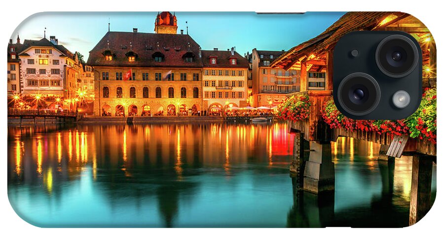 Lucerne iPhone Case featuring the photograph Lucerne flowery Chapel Bridge by Benny Marty