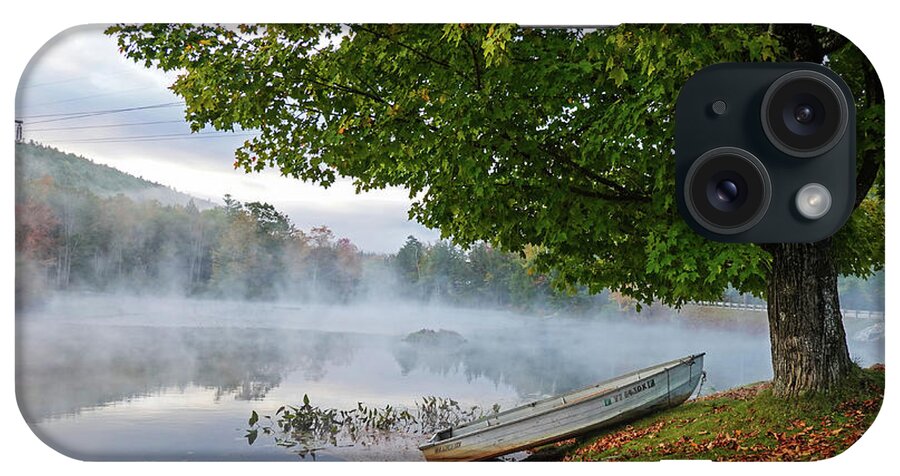 Ludlow iPhone Case featuring the photograph Ludow VT Row Boat Misty Morning Fall Foliage by Toby McGuire