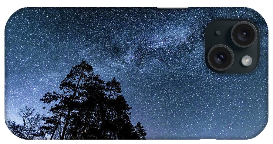 Milky Way iPhone Case featuring the photograph Lyrid Meteor with Milky Way Higgins Lake by Joe Holley