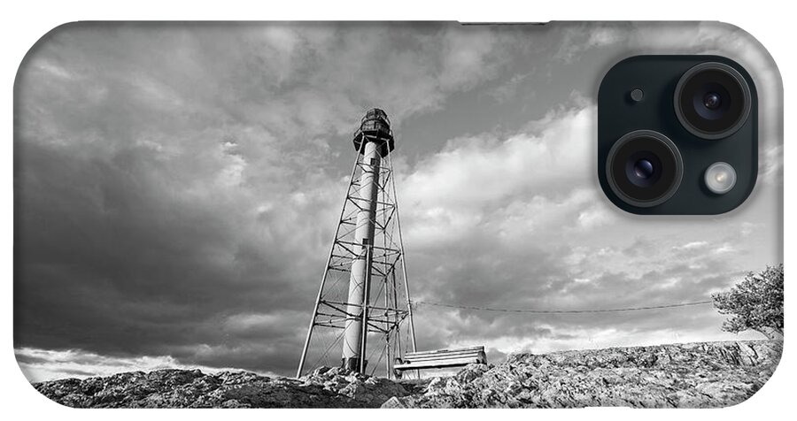Marblehead Light Tower iPhone Case featuring the photograph Mablehead Light Tower Marblehead Neck Black and White by Toby McGuire