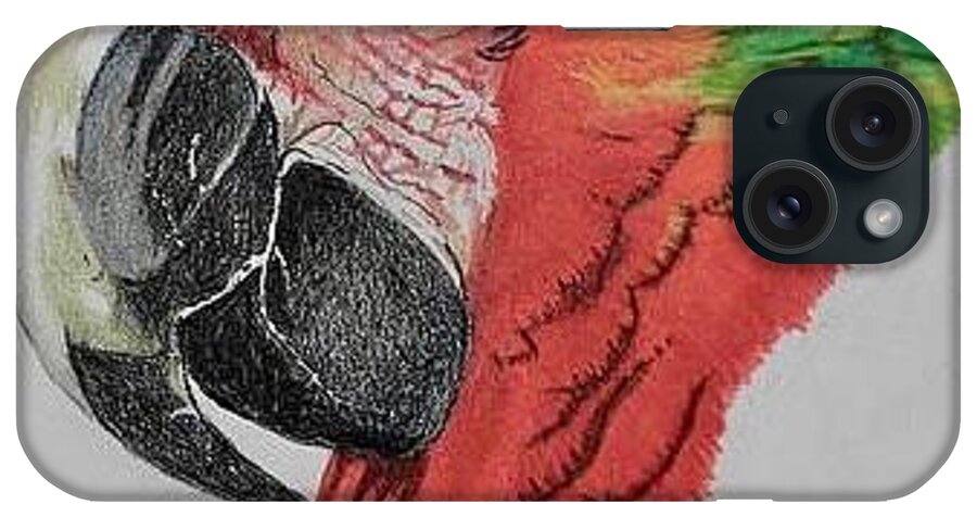 Black iPhone Case featuring the drawing Macaw Drawing by Kimberly Walker