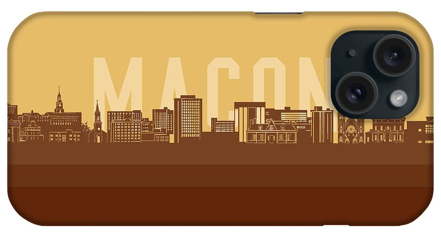Macon iPhone Case featuring the digital art Macon skyline retro yellow by Bekim M
