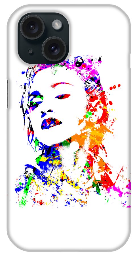 Madonna iPhone Case featuring the painting Madonna Portrait Watercolor Splatter by SP JE Art