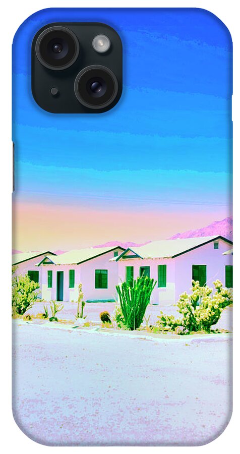 Blue iPhone Case featuring the photograph THE MAGIC COTTAGES Route 66 Amboy CA by William Dey