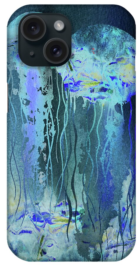 Jellyfish iPhone Case featuring the painting Magic Under The Sea Two Jellyfish by Irina Sztukowski