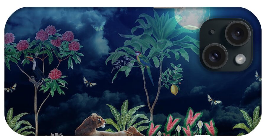 Magical iPhone Case featuring the mixed media Magical And Beautiful Jungle Night by Johanna Hurmerinta