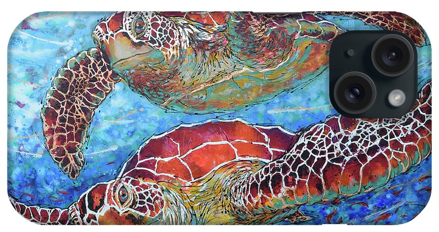 Marine Turtles iPhone Case featuring the painting Magnificent Green Sea Turtles by Jyotika Shroff