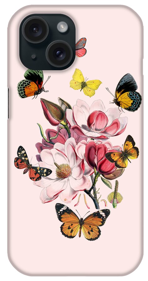 Magnolia iPhone Case featuring the digital art Magnolia with butterflies by Madame Memento