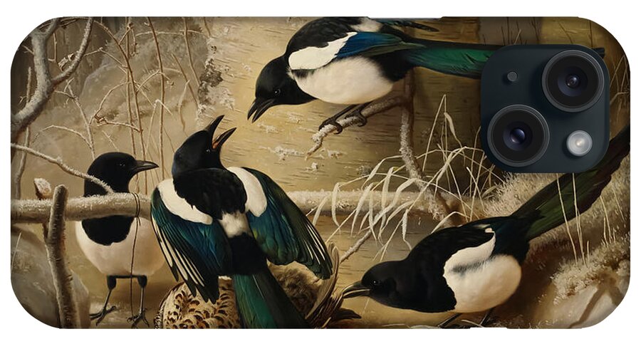 Magpies iPhone Case featuring the painting Magpies round a Dead Woodgrouse by Ferdinand von Wright
