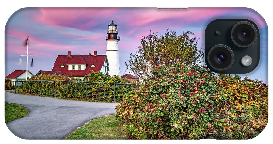 America iPhone Case featuring the photograph Maine's Portland Head Light Autumn Sunset by Gregory Ballos