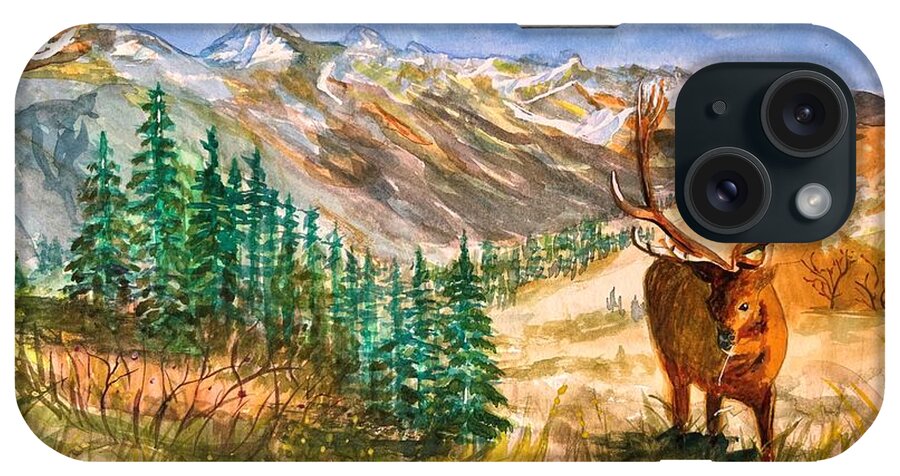 Elk iPhone Case featuring the painting Majestic Elk by Monika Shepherdson