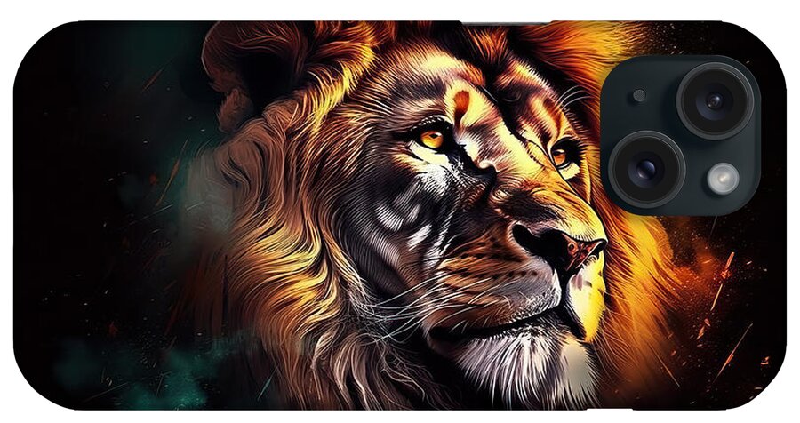 Animal iPhone Case featuring the painting Majestic lion portrait digital art illustration by N Akkash