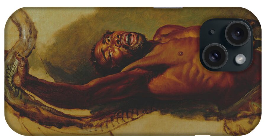 Painting iPhone Case featuring the painting Man Struggling With A Boa Constrictor by Mountain Dreams