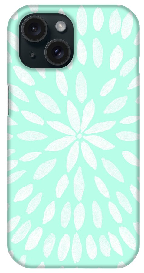 Colored-pencil iPhone Case featuring the pastel Mandala Flower #9 #mint #drawing #decor #art by Anitas and Bellas Art