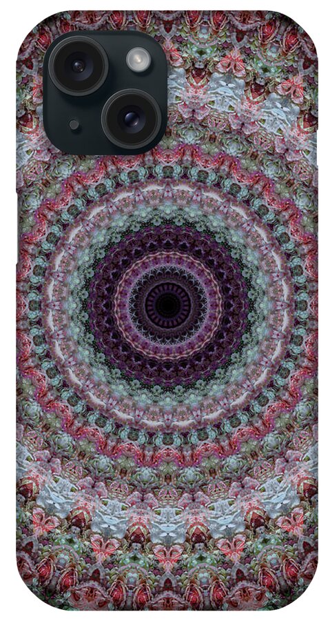 Mandala iPhone Case featuring the photograph Mandala in red, grey and green tones by Jaroslaw Blaminsky