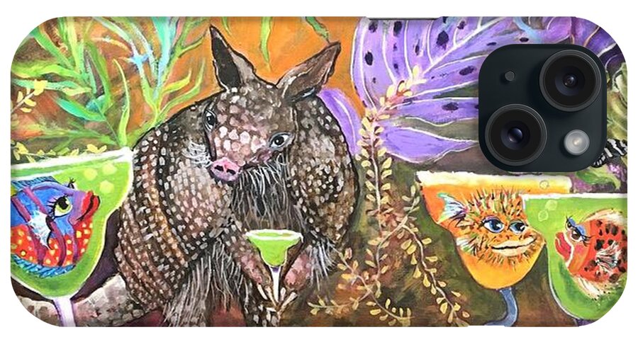 Armadillo iPhone Case featuring the painting Margarita Time with Mr. Armadillo by Linda Kegley