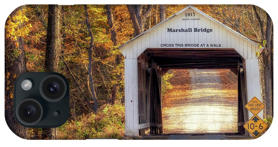 Parke County iPhone Case featuring the photograph Marshall Covered Bridge in Autumn by Susan Rissi Tregoning