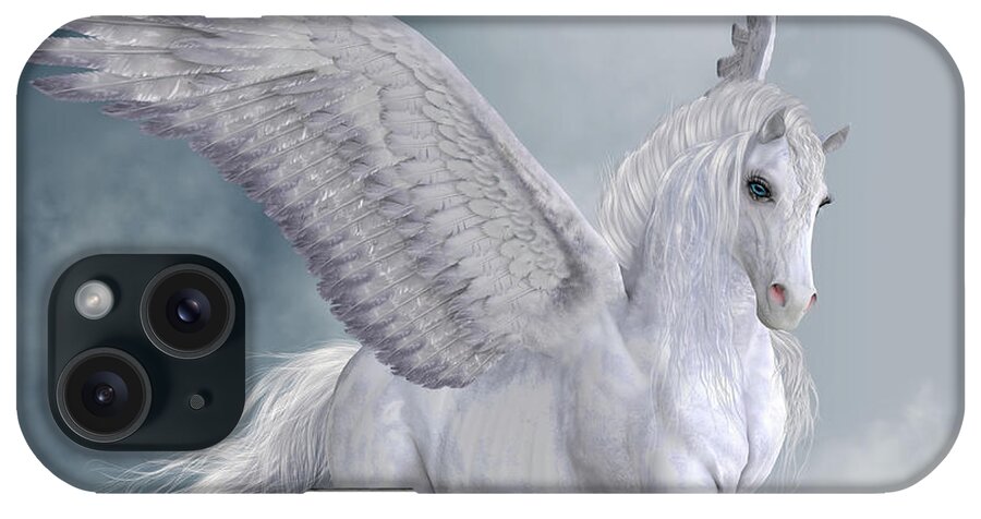 Pegasus iPhone Case featuring the digital art Marvelous White Pegasus by Corey Ford