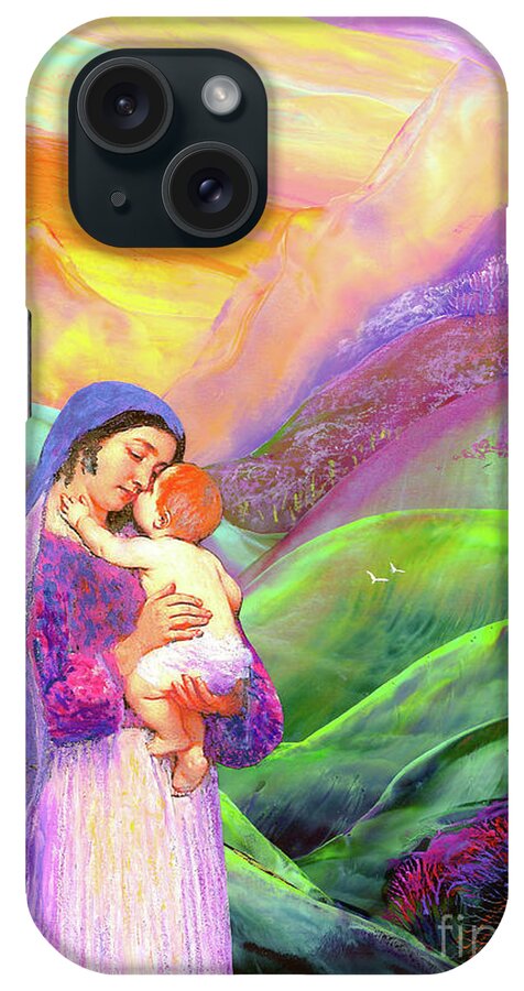 Spiritual iPhone Case featuring the painting Mary and Baby Jesus Gift of Love by Jane Small