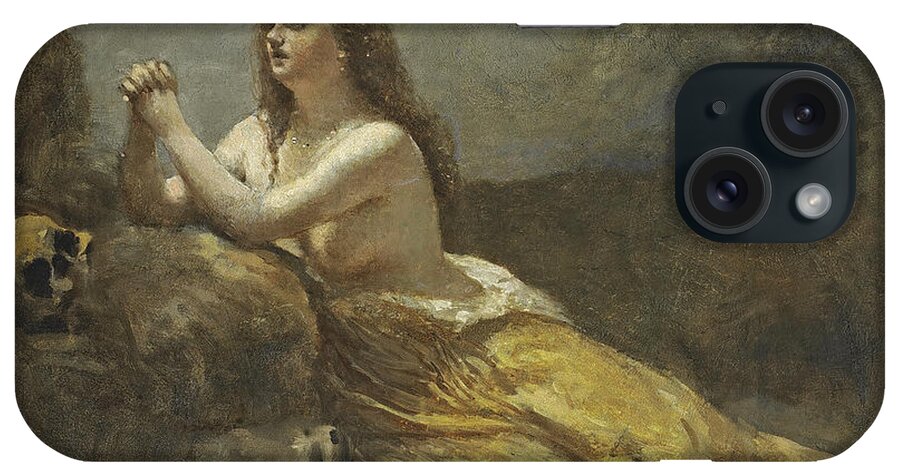 Jean-baptiste-camille Corot iPhone Case featuring the painting Mary Magdalene in Prayer by Jean-Baptiste-Camille Corot