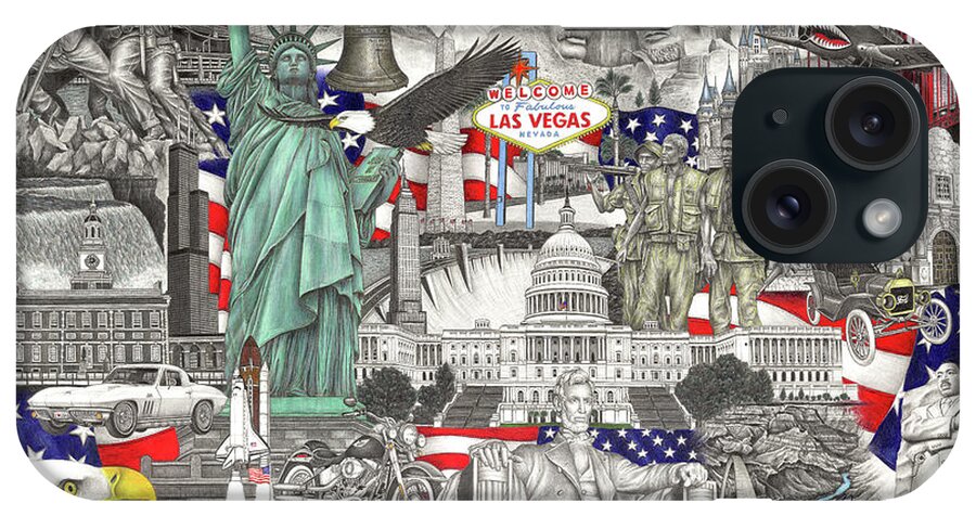 The Statue Of Liberty iPhone Case featuring the drawing Masterpiece America by Omoro Rahim
