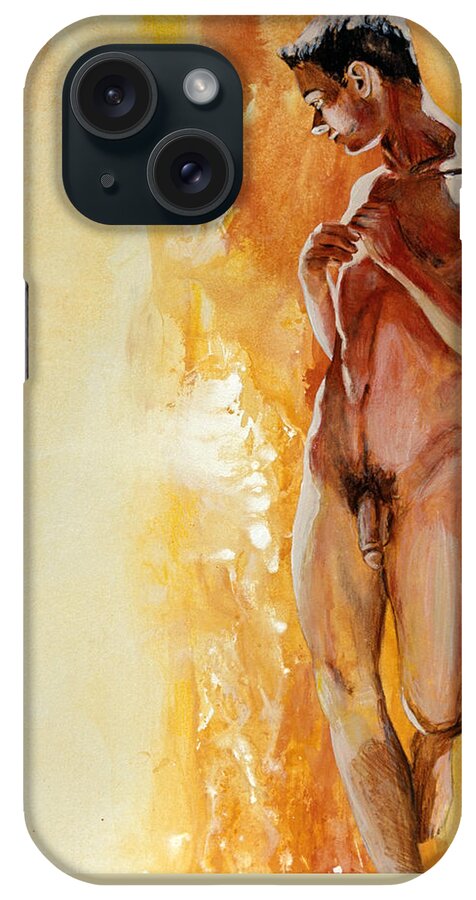 Male Nude iPhone Case featuring the painting Melancholy Nude by Rene Capone