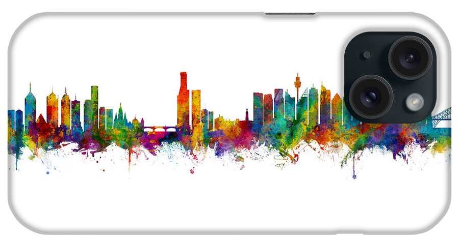 Sydney iPhone Case featuring the digital art Melbourne and Sydney Skylines Mashup by Michael Tompsett
