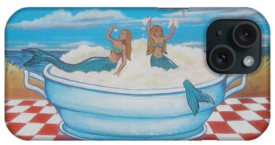 Mermaids iPhone Case featuring the painting Look Ma, The Mermaids are in the Mashed Potatoes Again by James RODERICK