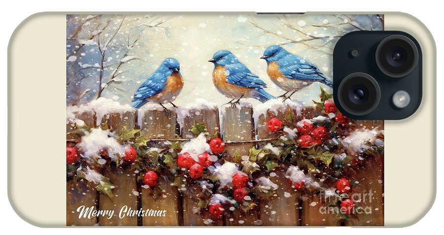 Bluebirds iPhone Case featuring the painting Merry Christmas Bluebirds by Tina LeCour